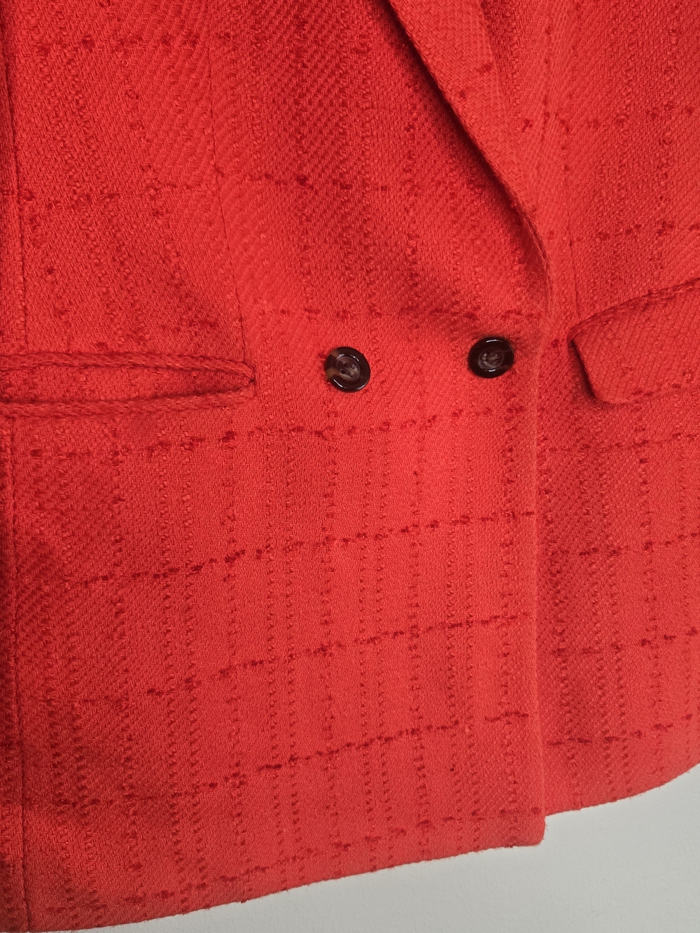Ann Taylor Textured Plaid Double Breasted Blazer Orange Career Jacket 8 - Picture 9 of 11